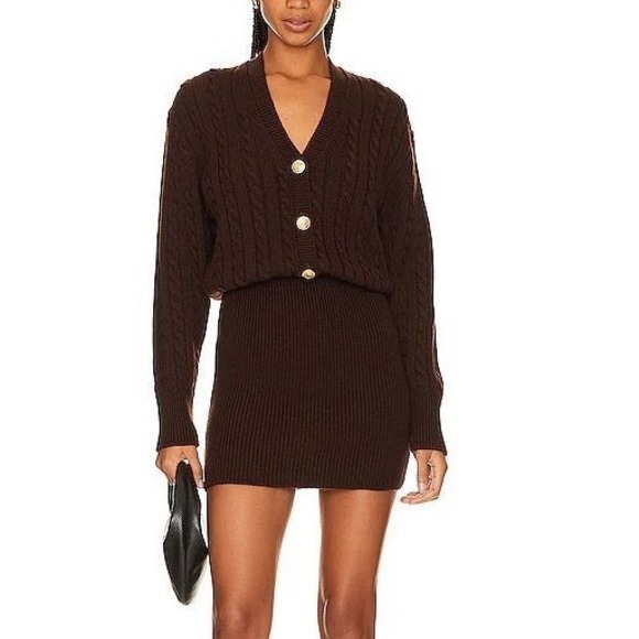 BEVERLY HILLS X REVOLVE Cable Mini Dress Size XS Brown Knit Sweater Preppy Wool BEVERLY HILLS X REVOLVE Cable Mini Dress Size XS Brown Knit Sweater Preppy Wool